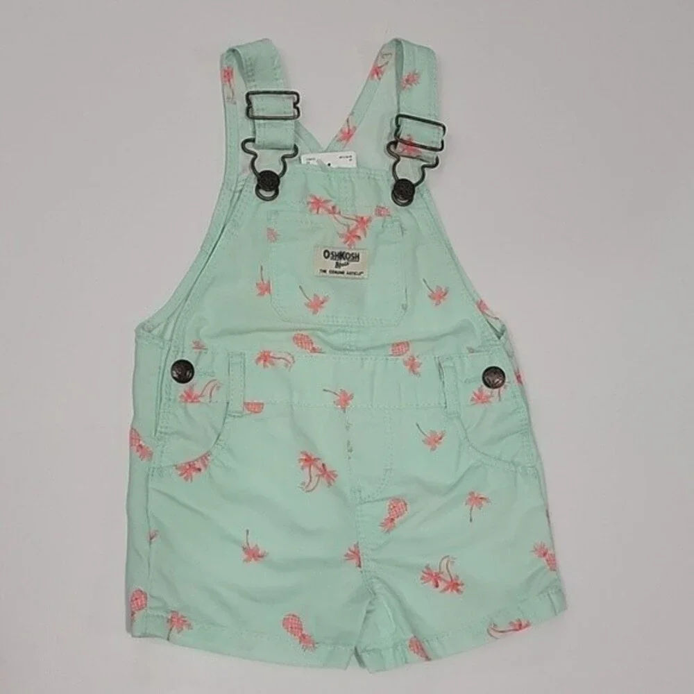 OSHKOSH Vestbak Tropical Pineapple And Palm Trees Shortalls NWT size 9 Mons.